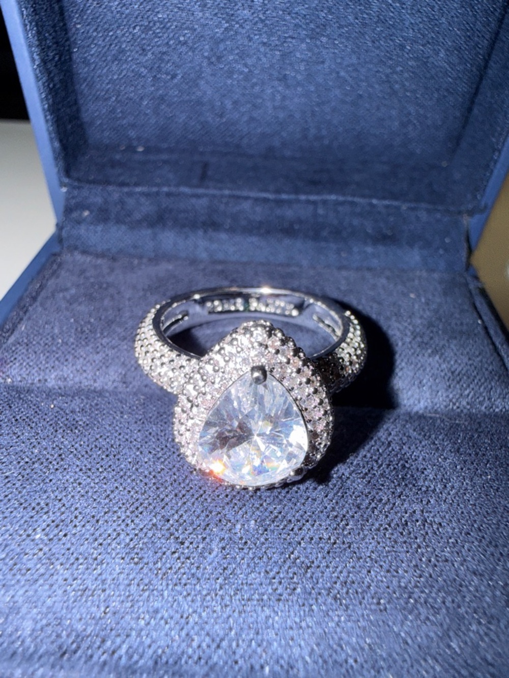 Bomb Party SIZE 8 Pear-Shaped Diamond Cubic Zirconia Rhodium Plated Ring